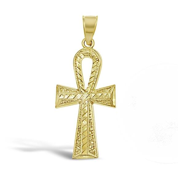 Ankh Cross Pendant 10K Yellow Gold Egyptian Religious Charm 1.4 inch - Picture 1 of 3